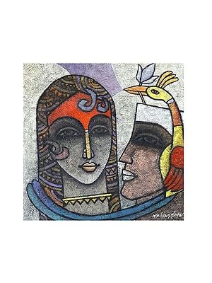 Lady Looking Her Partner | Mix Media on Canvas | Painting by Krishna Ashok