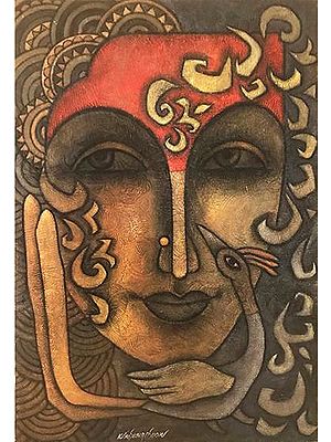 Deity Face Portrait In Pale Colours Advaitha | Figurative Art | By Krishna Ashok