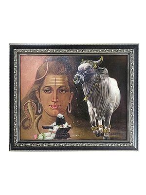 Lord Shiva with Nandi and Lingam | Oil On Canvas | Painting by Dattatray Goilkar |  With Frame