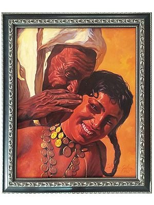 The Secret - Couple Painting | Oil On Canvas | by Dattatray Goilkar |  With Frame