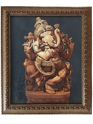 Dancing Lord Ganesha Playing Flute | Oil Painting on Canvas With Frame | Artwork by Dattatray Goilkar