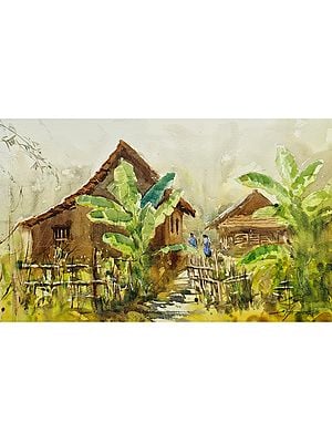 Small Village Watercolour Painting | By Achintya Hazra