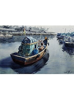Boat on the Lake | Watercolour Painting | By Achintya Hazra