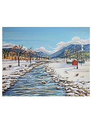 Snow Covered Landscape Painting | Acrylic on Canvas Board