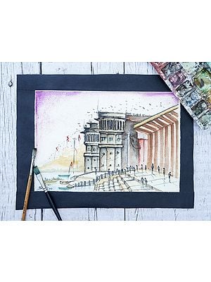 Landscape Varanasi Ghat | Watercolor Painting by Shiva Pandey