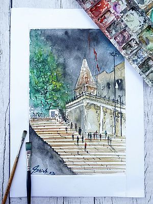 Varanasi Temple | Watercolor Painting by Shiva Pandey