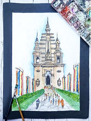 Temple In Banaras | Watercolor Painting by Shiva Pandey