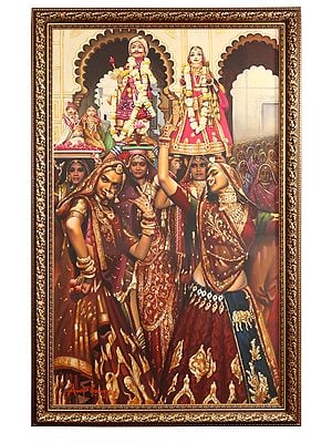 Celebration of Gangaur Festival | Without Frame | Oil Painting on Canvas