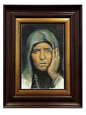 Old Lady Waiting Oil Painting on Canvas-by Boby Abraham | With Frame