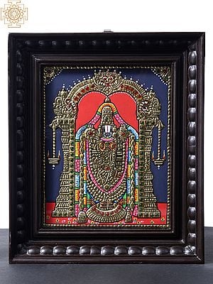Tirupati Balaji (Venkateshvara) | Tanjore Painting | With Teakwood Frame