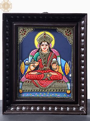Goddess Annapurna Tanjore Painting With Teakwood Frame