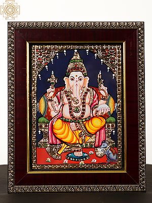 Lord Ganesha Tanjore Painting with Frame