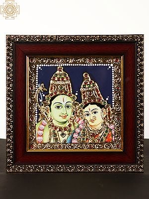 Bhagwan Ram and Devi Sita Tanjore Painting with Frame