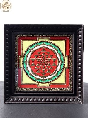 Shree Yantra Tanjore Painting with Teakwood Frame