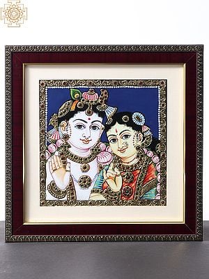 Devine Pair of Radha Krishna | Tanjore Painting | With Frame