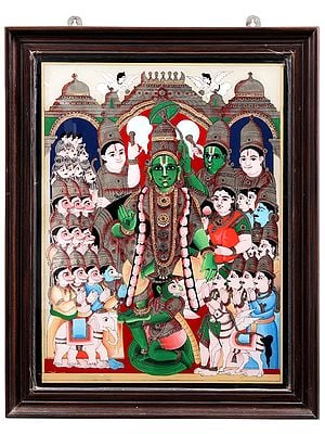 Ram Darbar Glass Painting with Wooden Frame