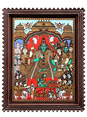 Sri Rama Pattabhishekam Glass Painting with Wooden Frame