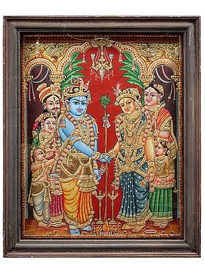 Rukmini Kalyanam Tanjore Painting with Teakwood Frame