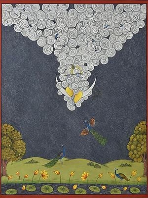 Fluting Krishna with Peacock Pichhwai Painting