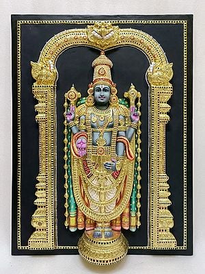 Lord Perumal Tanjore Painting With Frame | Super Embossed 3D Face Work