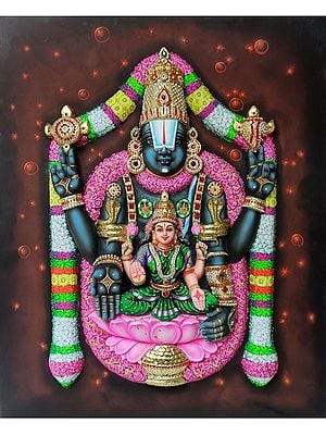 Tirupati Balaji (Venkateshvara) with Devi Lakshmi | Super Embossed 3D Face Work | Tanjore Painting | With Frame