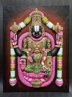Tirupati Balaji (Venkateshvara) with Goddess Lakshmi | Tanjore Painting With Frame | Super Embossed 3D Face Work