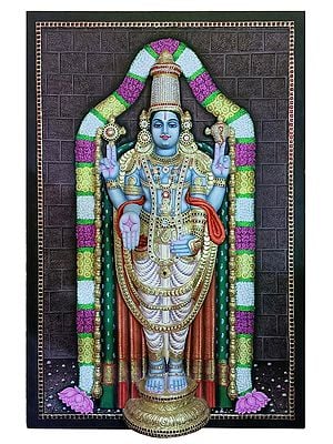 Bhagawan Perumal Tanjore Painting With Frame | Super Embossed 3D Face Work