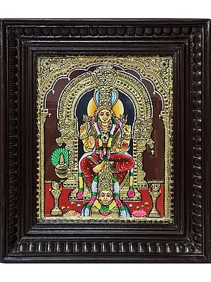 Goddess Karumariamman Tanjore Painting with Wooden Frame