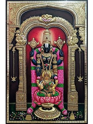 Lord Venkateswara with Goddess Lakshmi Tanjore Painting Masterpiece