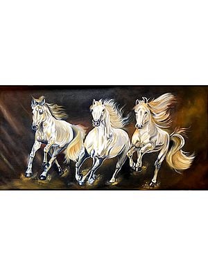 Three Running White Horses | Oil Painting by Asha Gami