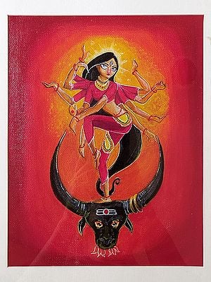 Goddess Durga Dancing on Bull | Acrylic on Canvas | Painting by Sneha Singh