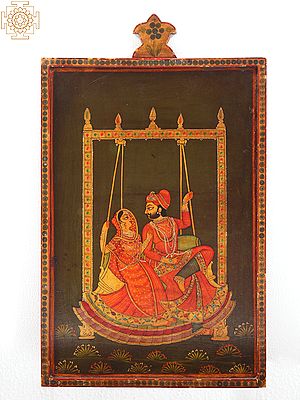 Hand Painted Rajputana Couple on Swing | Wall Decor Painting