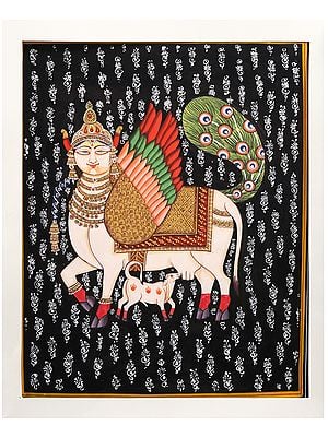 Kamadhenu cow and Calf Painting | Watercolor on Paper