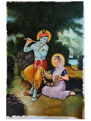 Krishna Playing Flute with Radha | Oil Painting by Jagriti Sharma