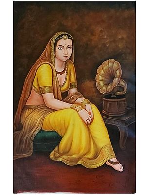 Beautiful Indian Woman with Gramophone | Oil Painting by  Jagriti Sharma