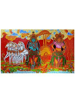 Geeta Upadesha : Krishna Guiding to Arjun in Mahabharata | Acrylic Painting on Canvas by Arun Kumar