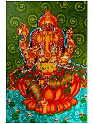 Four Armed Blessing Lord Ganapati | Acrylic Painting on Canvas by Arun Kumar