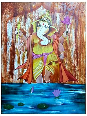Chaturbhuj Ganesha | Acrylic Painting On Canvas by Anjali