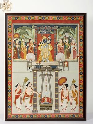 Shrinath Ji Darshan | Watercolor Painting on Cloth | With Frame