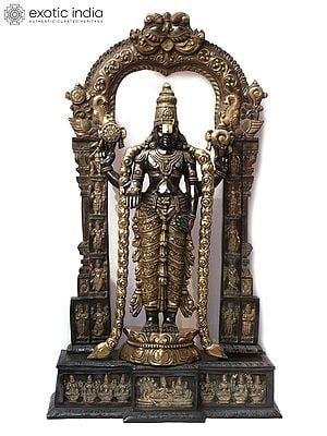 86" Super Large Tirupati Balaji (Venkateshvara) with Kirtimukha Throne | Brass Statue