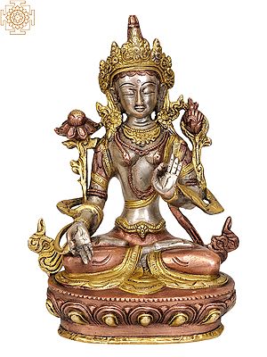 8" Goddess White Tara - Divinity on Her High Brow | Handmade Brass Statue | Made in India