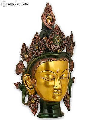 14" Mask Of Tara, Tibetan Buddhist Wall-hanging In Brass | Handmade | Made In India