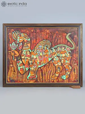 Radha Krishna with Gopis - Abstract Painting | Acrylic on Canvas | With Frame