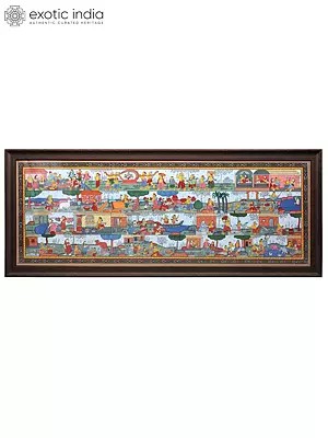 Panoramic Pattachitra Painting: Scenes of Village Life | Without Frame