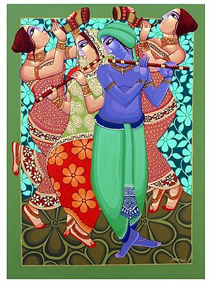 Sekhar Roy's Krishna Leela Acrylic Painting