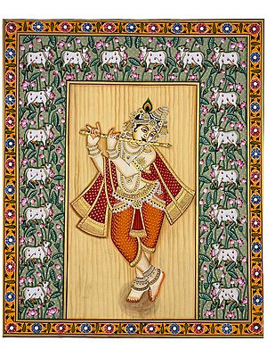 Lord Krishna Playing Flute Pichhwai Painting | By Dheeraj Munot