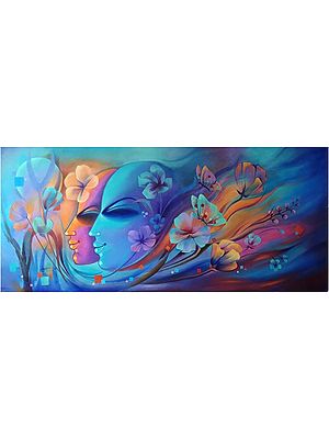 Human and Nature - Acrylic on Canvas Painting by Suman Verma