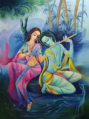 Acrylic Radha Krishna Painting by Suman Verma