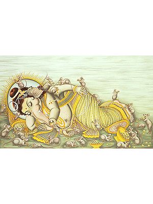 Ganesha Rests while Rats Enjoy the Moment