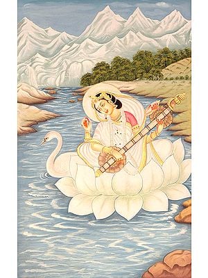 Goddess Saraswati Watercolor Painting